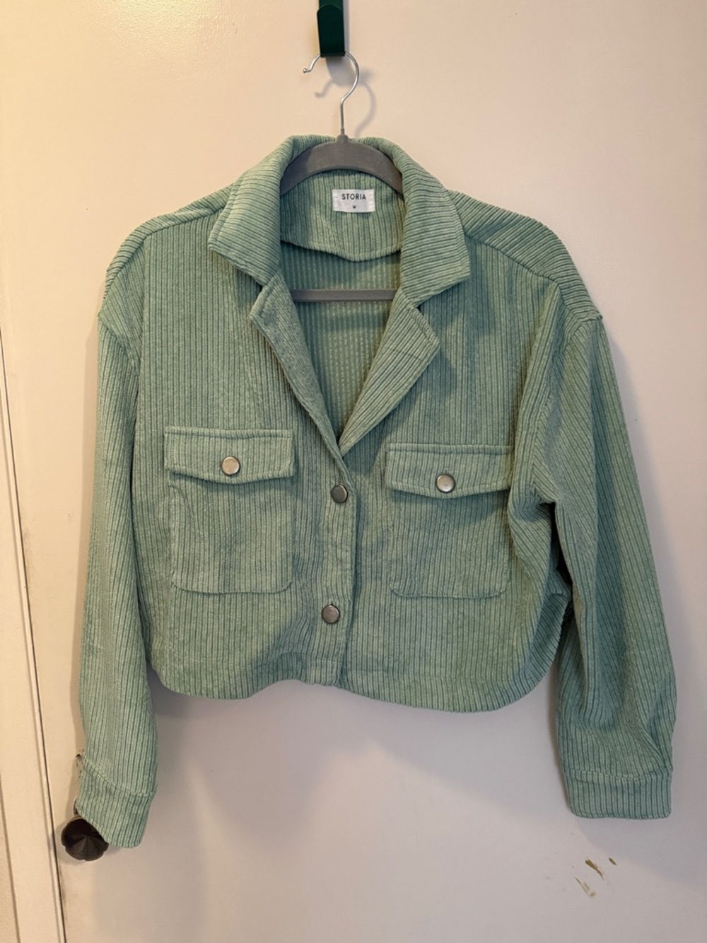 Storia Sage Green Ribbed Corduroy Cropped Jacket
